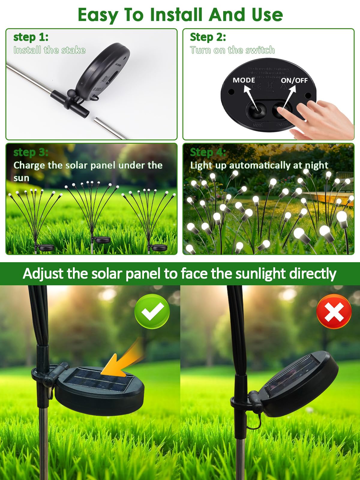 2026 Upgraded Solar Lights Outdoor, 8 Pack Solar Garden Lights with 2 Modes, Firefly Lights Outdoor Waterproof, Sway by Wind, Twinkle Firefly Light for Yard Patio Path Garden Decoration (Cool White)