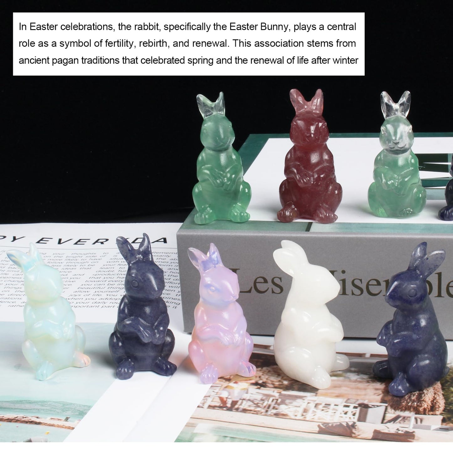 Ytbeoxk 2 Inch Crystal Bunny Decor,Pink Opal Bunny Statue,Easter Crystal Rabbit Figurine,Hand-Carved Healing Gemstone for Wellness.A Meditation Gift for Women and Wisdom to Home and Office.