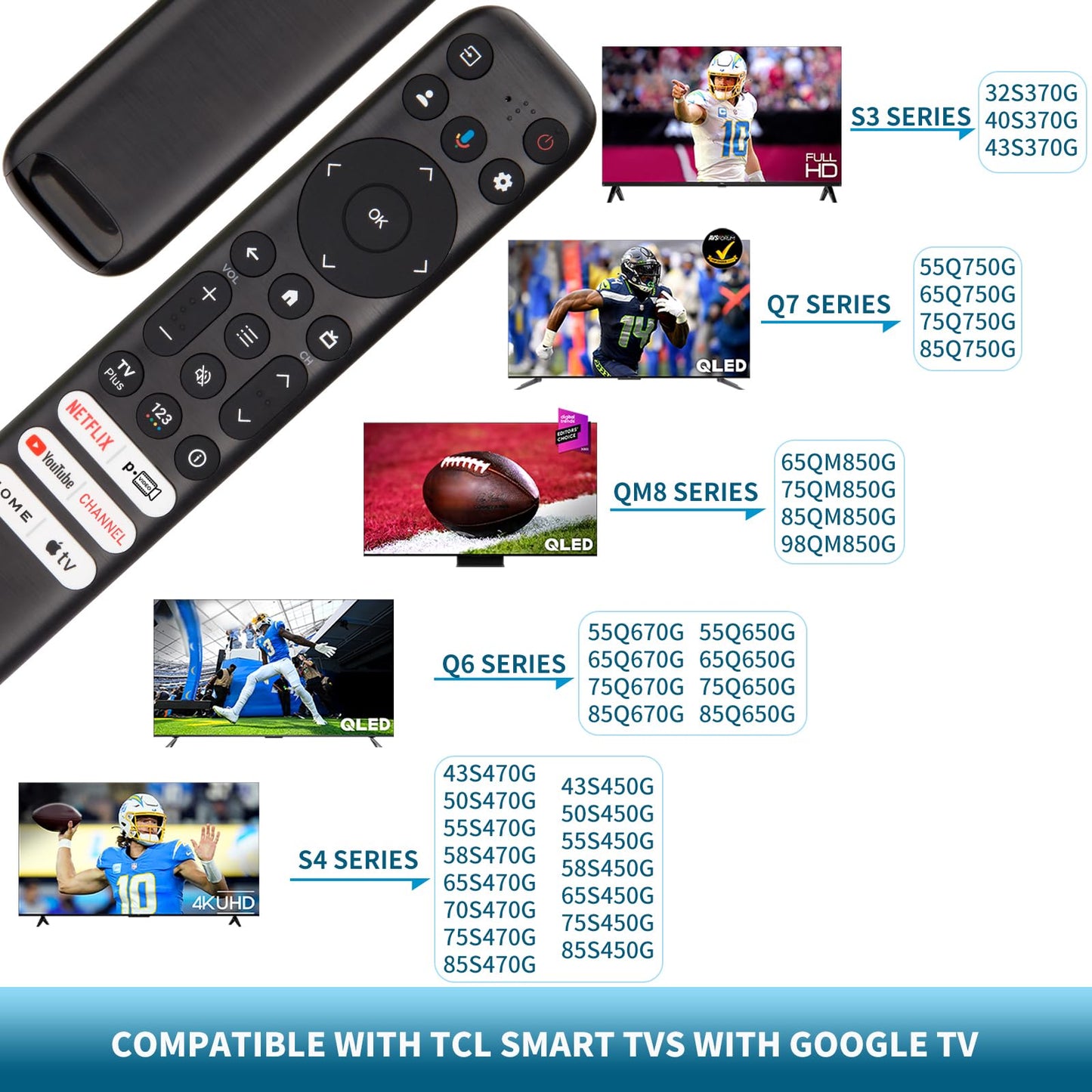 Voice Remote Replacement for TCL Android Smart TVs,RC813 with Google Voice Function