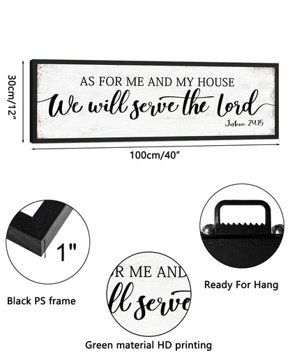 As for Me and My House We Will Serve the Lord Sign: Rustic Family Bedroom Signs Wall Decor Above Bed,Framed Country Wall Plaque Hanging Farmhouse Bible Verse Sign Christian Art Gifts 12" x 40"