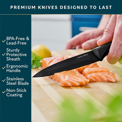 Home Hero Ultra-Sharp Stainless Steel Kitchen Knife Set - Chef Knives Set (5 pcs Set - Black with Sheath)
