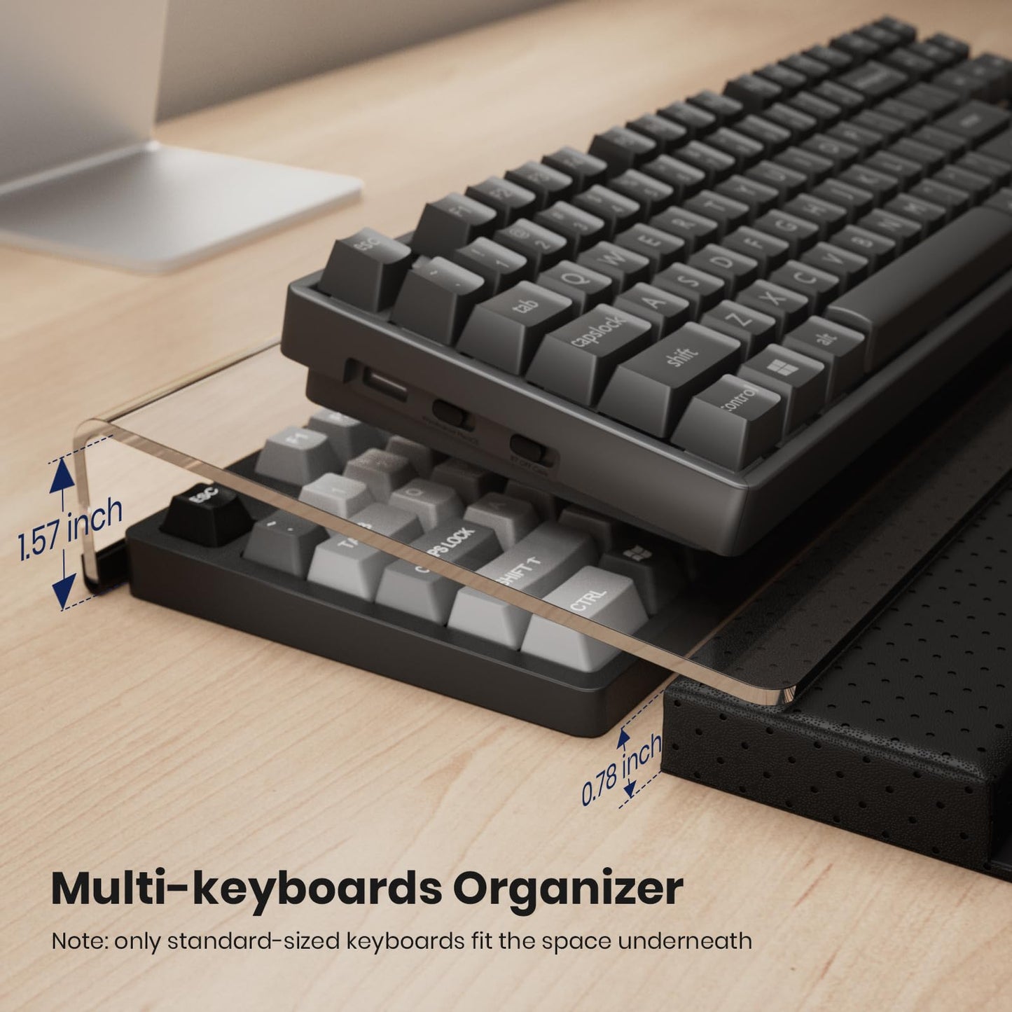 Yikola Acrylic Tilted Keyboard Holder - 3-Level Height Adjustment Keyboard Riser with Wrist Rest for Easy Ergonomic Typing & Working, Office & Home