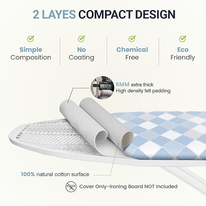 Ironing Board Cover and Pad 15"x54" Extra Thick Natural Cotton, Scorch and