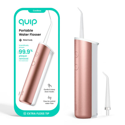 quip Water Flosser with Replacement Tip - Cordless Water Flosser with Adjustable Pressure - Teeth Cleaner Pick with 360 Degree Rotating Replaceable Tip - Midnight Blue