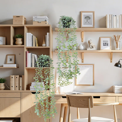 echosari 2 PCS Fake Hanging Plants, Artificial Potted Plants Eucalyptus, Greenery Faux Plants Indoor for Modern Boho Home Bedroom Wall Book Shelf Decor