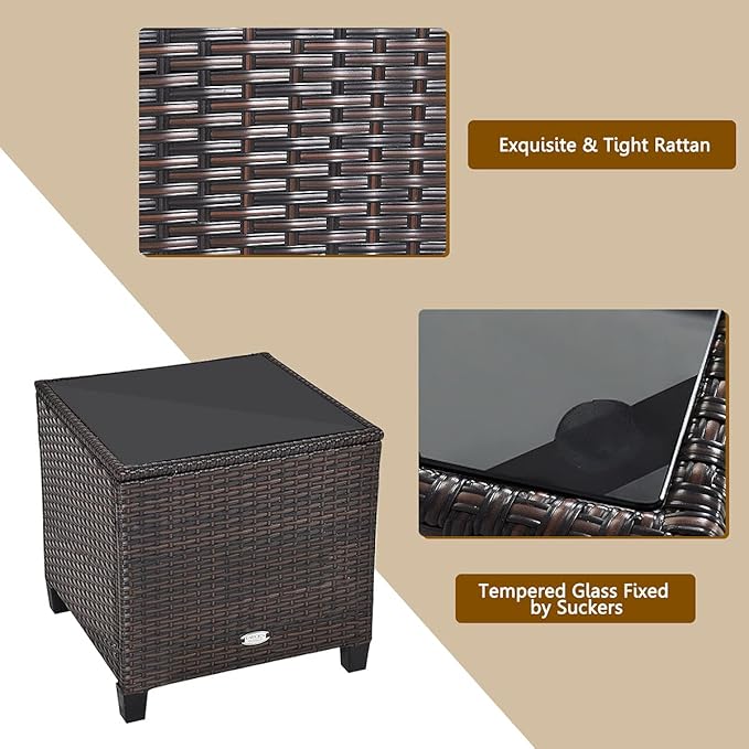 HAPPYGRILL 3 Pieces Patio Conversation Set, Outdoor Furniture Set PE Rattan