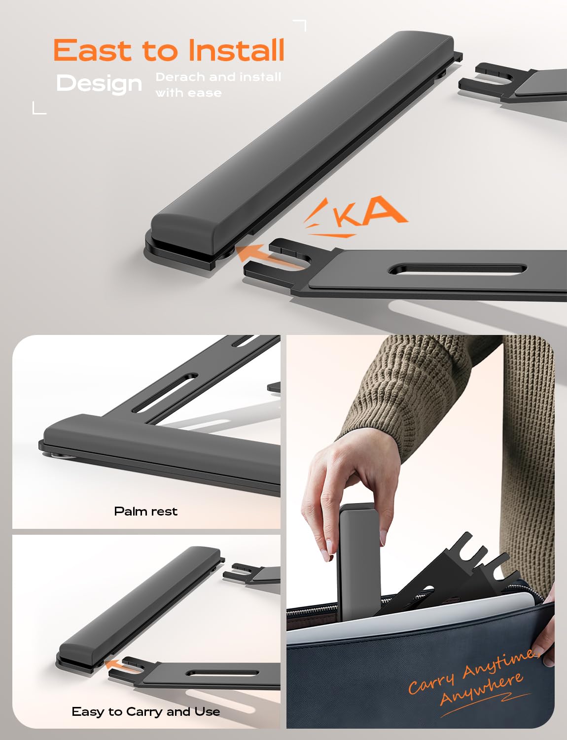LOXP Laptop Stand for Desk, Metal Laptop Stand with Wrist Support, Ergonomic Detachable Laptop Riser, Aluminum Protable, Computer Stand for MacBook Air Pro, HP, Dell, XPS, HP (10-17") Laptops - Black