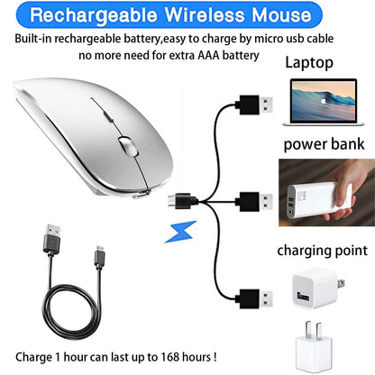 Bluetooth Wireless Mouse for Laptop mac MacBook ipad MacBook air MacBook pro pc Desktop Computer Windows Chromebook Notebook (Silver)
