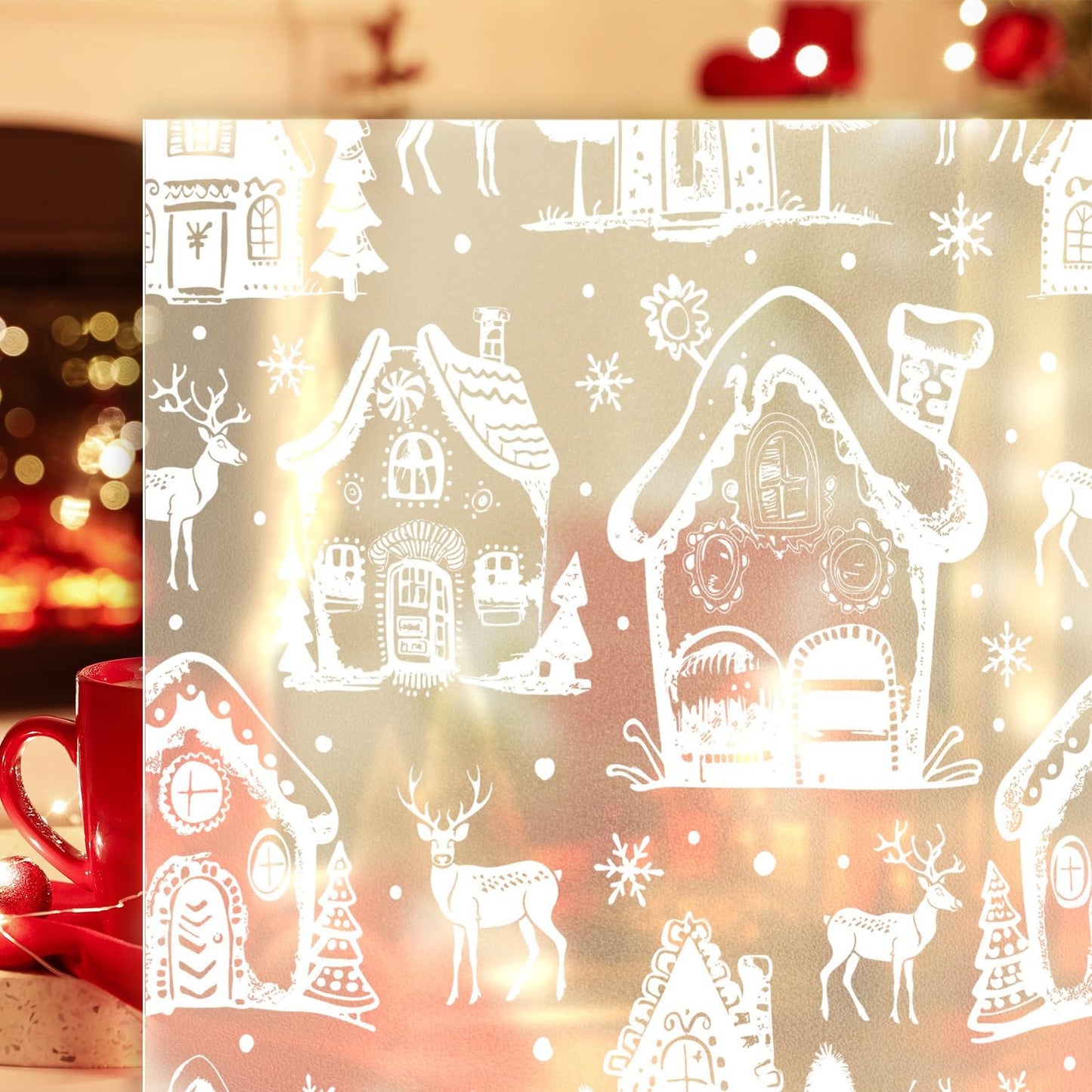 Window Privacy Film Holiday Art Christmas Static Clings Decorative Pure White Christmas House Elk Snowflake Glass Window Film Xmas Static Window Cling Privacy Stickers for Party Glass Supplies
