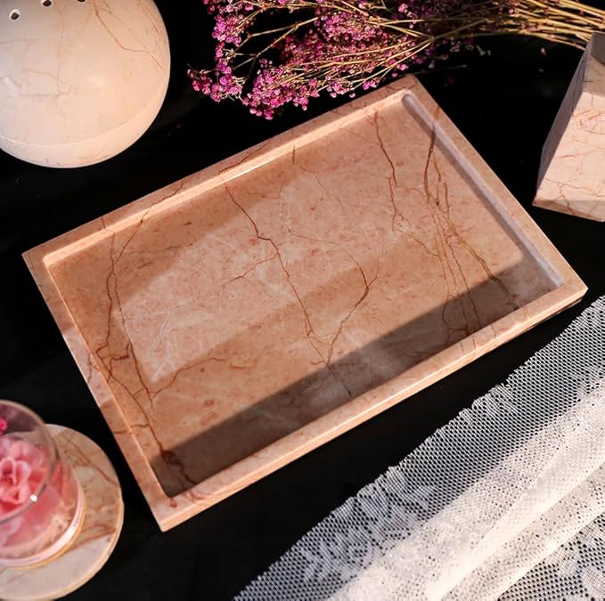 Real Luxurious Natural Marble Vanity Tray Genuine Marble Storage Tray