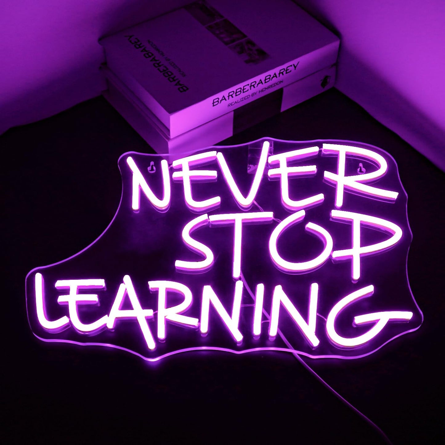 Looklight Never Stop Learning Neon Sign,Purple LED Wall Neon Light,Letters Neon Light Sign for Wall Decor,USB Light Up Signs for Home Offices,Study Rooms,Classrooms,Libraries,Creative Workspaces