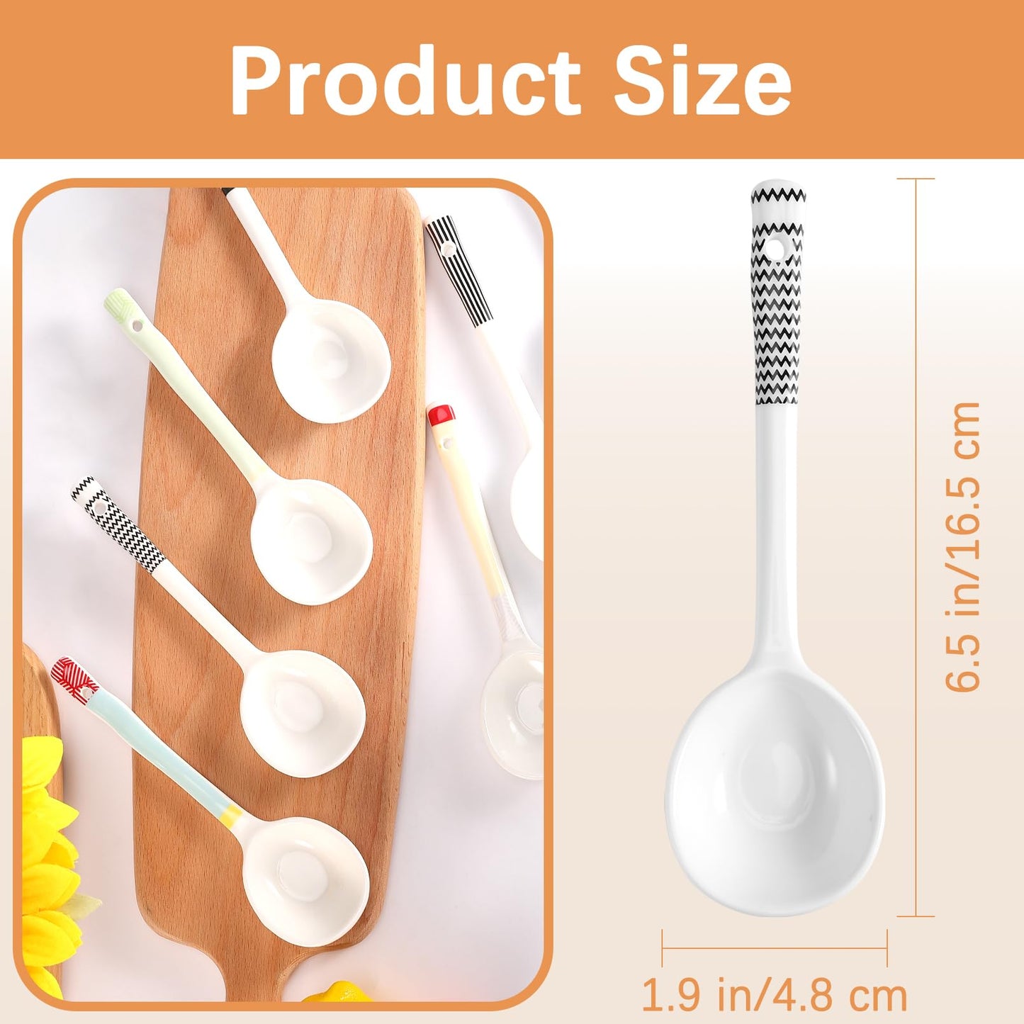 Ycxvacop 5 Pieces Ceramic Spoons,Asian Soup Spoon,Ramen Spoons,Japanese Soup Spoons,Ceramic Large Soup Spoons Chinese Soup Spoons for Pho,Wonton,Dumpling,Noodles (Black-6.5 in)