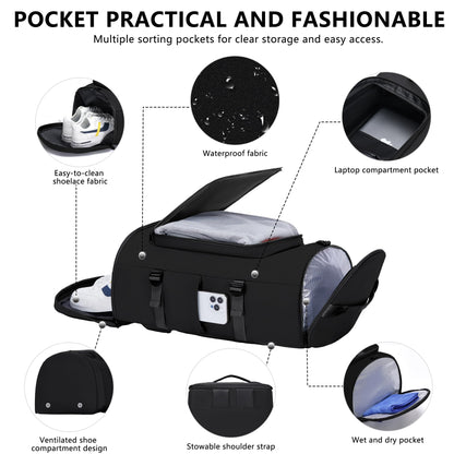 MIYCOO Gym Bag for Men Women with Shoes Compartment - Duffle Bag, Travel Backpack, Sports Backpack, Weekender Overnight Bag with Wet Pocket - Black