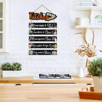 Celestdeco Kitchen Wall Sign,Funny Kitchen Rules Wall Decor,Rustic Bless the Food Wall Decoration Food Door Sign,Family Wood Decor for Home Dining Room Living Room