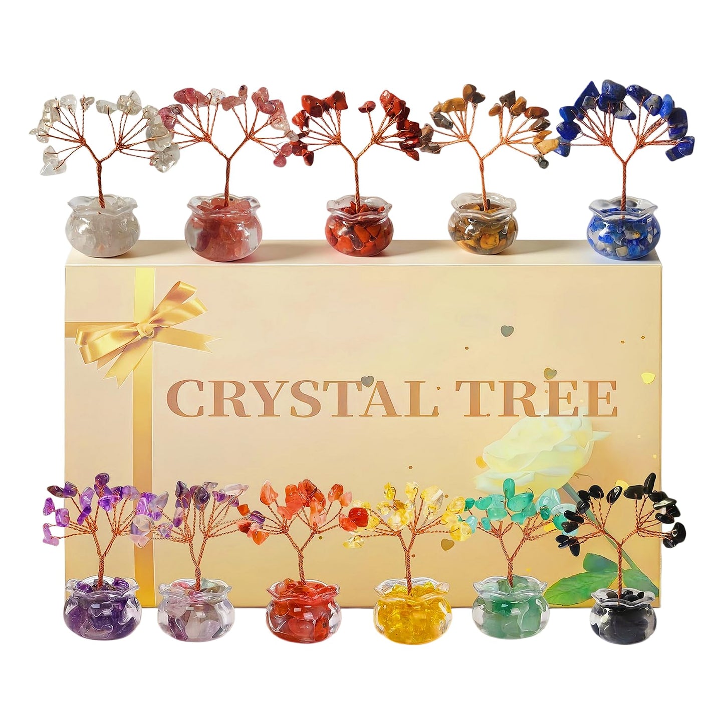 DUKIZA Crystal Tree Home Decor,12PC Crystal Tree Set of Life, mini Crystal Trees Chakra Decor for Home, 7 Chakra Gemstone Tree Crystals Decorations Suitable for Any Place (12PC style1)