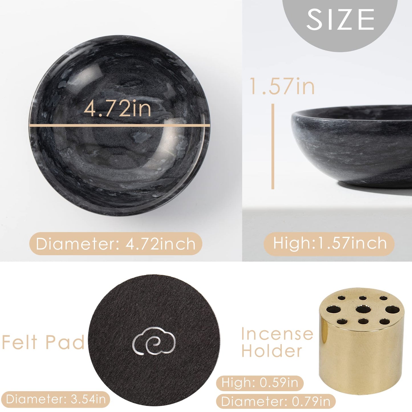 Fasolahome Incense Holder, Beautiful Natural Marble Incense Burner for Meditation, 9 Incense Holes Suitable for Most Types (Black)