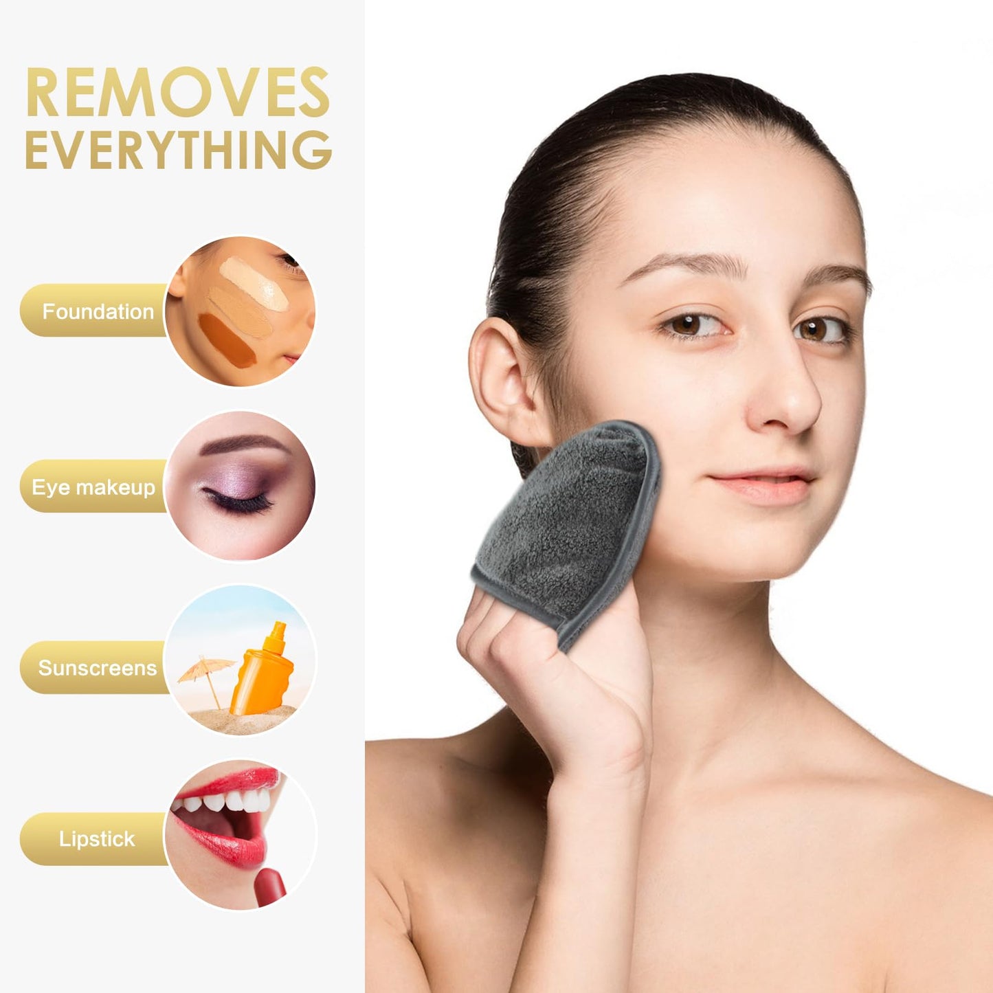 SINLAND 6 Pack Microfiber Makeup Remover Pads Reusable Makeup Eraser Washable Facial Cleansing Pads With Laundry Bag Dark Grey