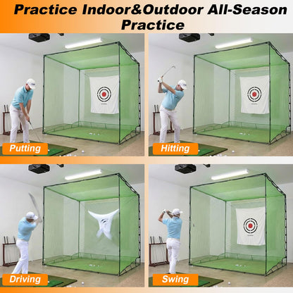 Gagalileo Golf Driving Cage Net: Heavy Duty 1 in Steel Frame - Noise Reduction Target for Backyard Garage Indoor Simulator - 10x10x10 FT High Density Hitting Swing Practice with Bottom