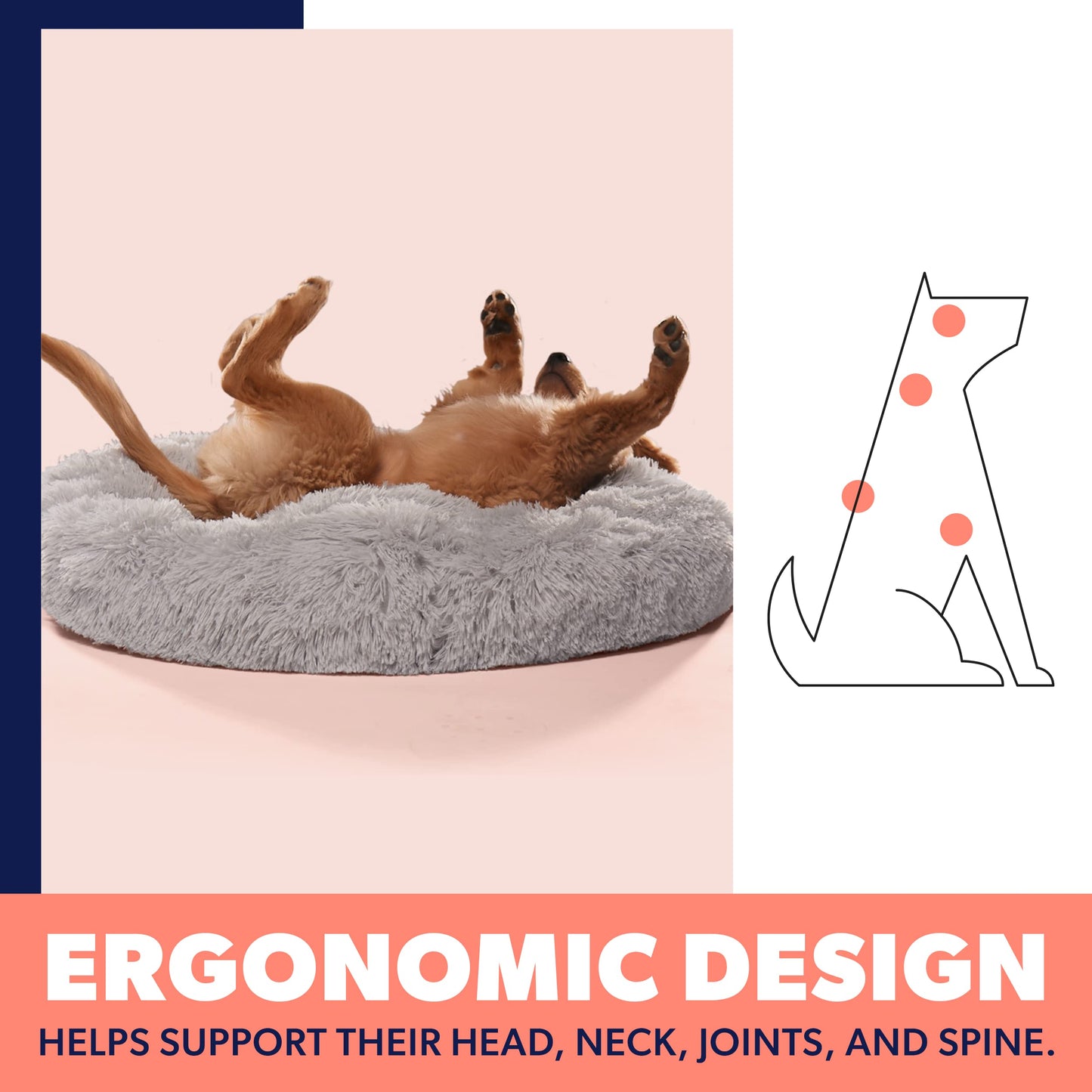 Active Pets Large Dog Bed, Calming Orthopedic Pet Bedding for Anxiety Relief, Joint Support & Comfort, Washable Dog Furniture, M 45lbs, Pink