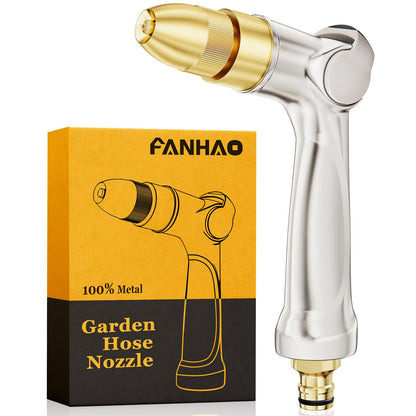 FANHAO Professional Heavy Duty Garden Hose Spray Gun, 100% Metal Thumb Control Hose Gun with Brass Tip, High Pressure Adjustable Hose Nozzle for Lawn & Plant Watering, Car & Pet Washing