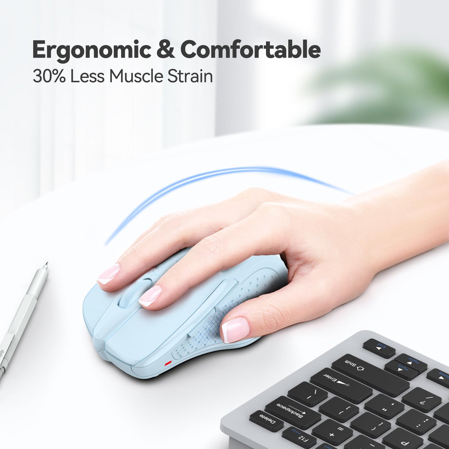 TECKNET Wireless Mouse, 2.4G Ergonomic Optical Mouse, Computer Mouse for Laptop, PC, Computer, Chromebook, Notebook, 6 Buttons, 24 Months Battery Life, 2600 DPI, 5 Adjustment Levels