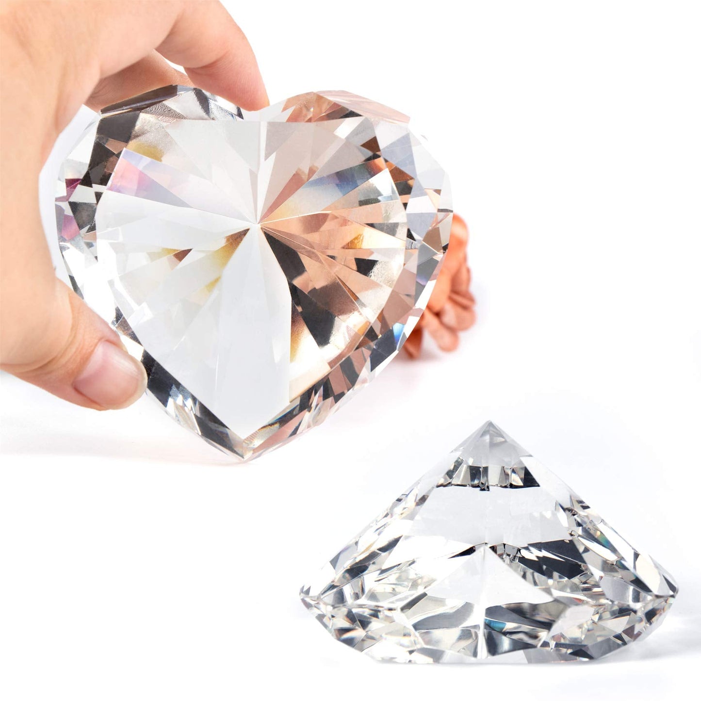 Clear Crystal Diamonds Paper Weights with Gift Box, 80mm Heart Shape Real Crystal Diamond Glass Gems Paperweight, Big Diamonds Birthday Anniversary Women Her Valentine's Day Gift