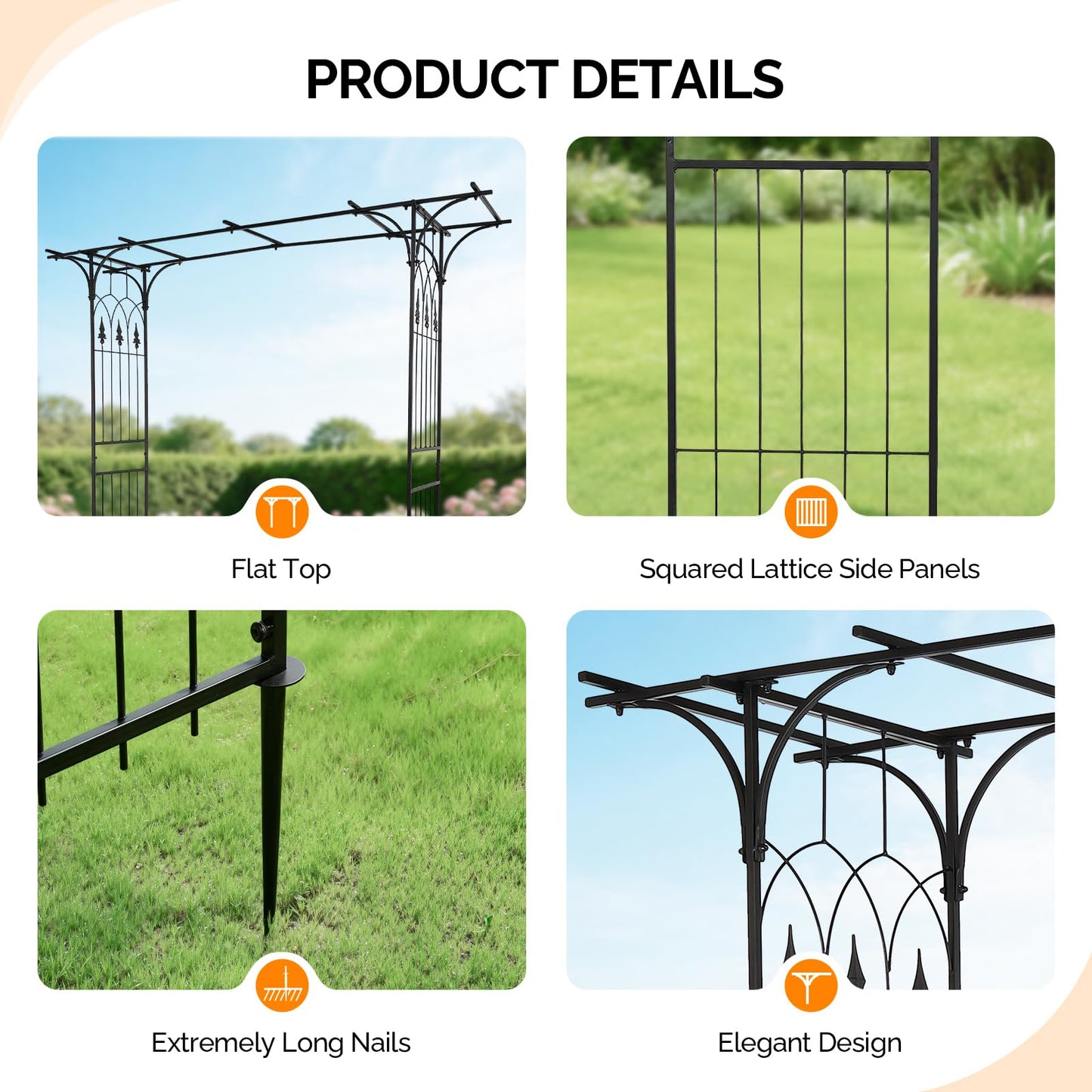 VINGLI Garden Arbor, Arch Archway for Wedding Ceremony Party, Steel Garden Trellis for Plant Climbing, Christmas Decorations Pergola for Backyard, Lawn (Black)