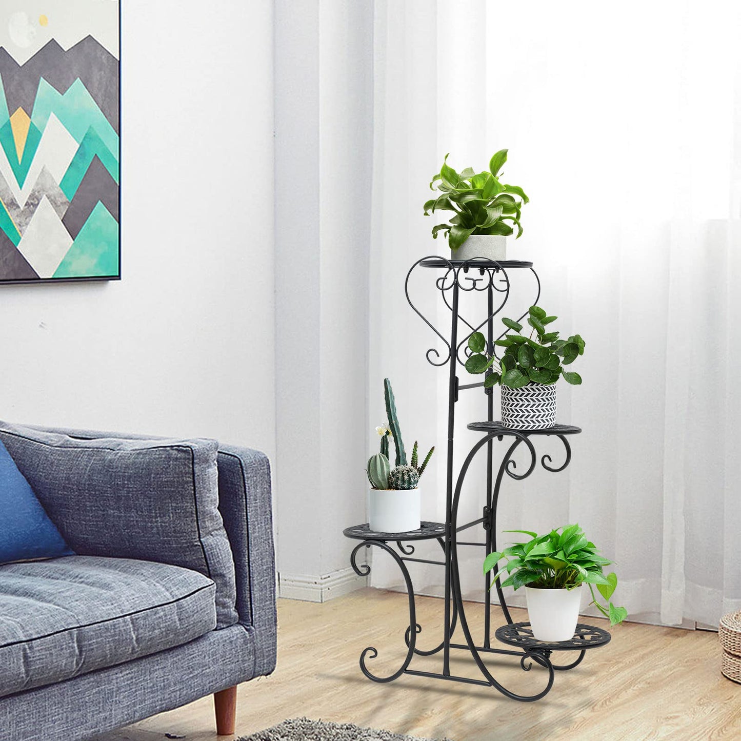 GXFCHYL Metal Plant Stand Indoor & Outdoor Wrought Iron Plant Stands Flower Pot Holder Shelf for Multi Plants, Flower Holder Racks for Patio Garden, Living Room, Corner Balcony (4 Tier)