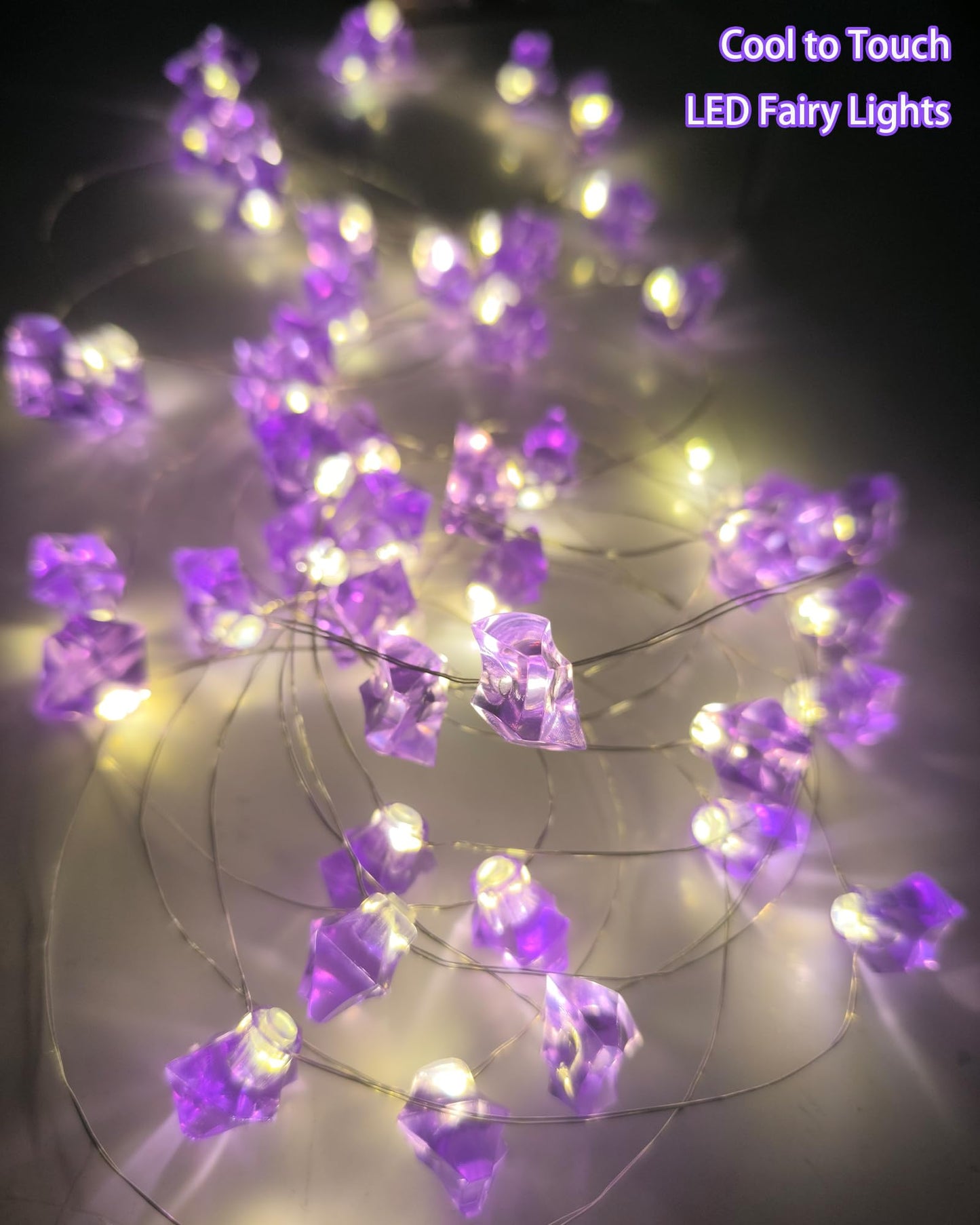 Myhimx Amethyst Crystal String Lights Battery Operated 17Ft 50 LED Purple String Lights with Timer, Fairy Decorative Light for Bedroom Indoor Garden Patio Wedding Party Fireplace Christmas Decor