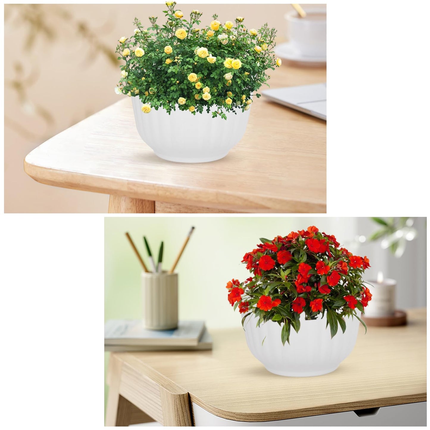 AKOLAFE 8 Pack Vertical Wall Planters for Indoor Plants Living Wall Planter Outdoor Walls Plant Holder with Hook White Walls Hanging Planter Resin Flower Pot Basket for Garden Railing Balcony Fence