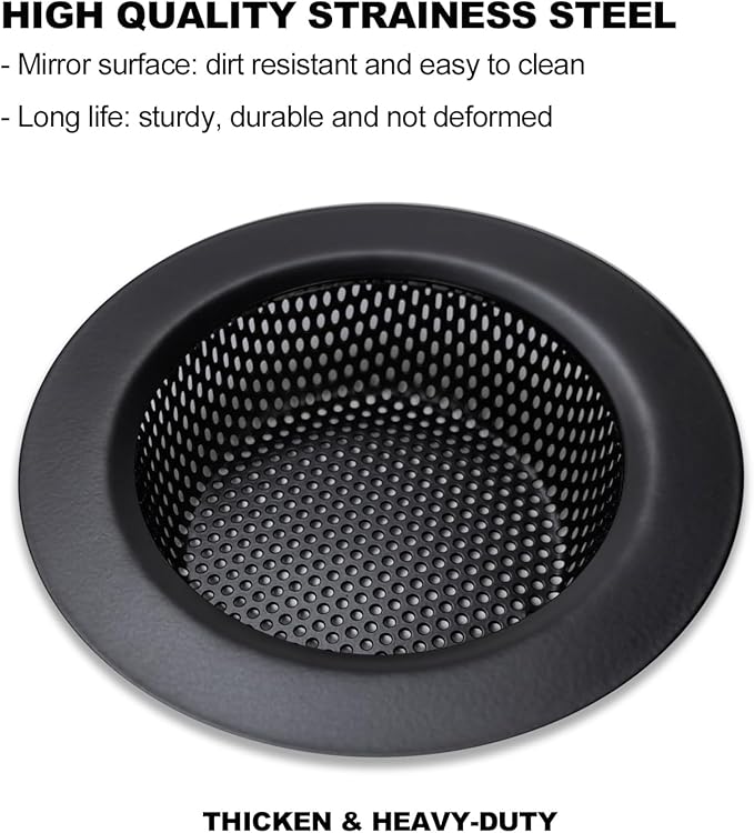 Black Kitchen Sink Drain Strainer, Sink Drain Cover, Food Catcher, Large Wide