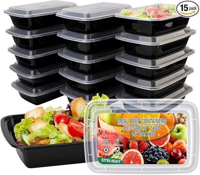 15 Pack Meal Prep Containers Reusable 24oz, Plastic Food Prep Containers