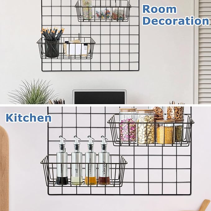 8Pcs Wire Basket, Grid Panel Hanging Wire Baskets,