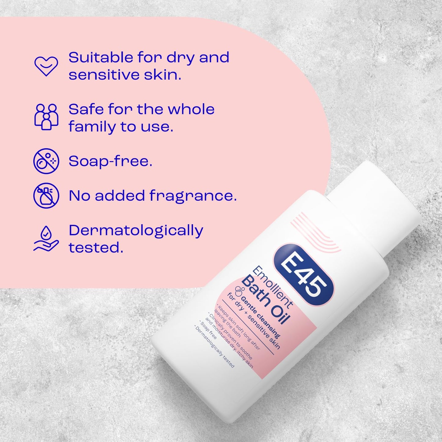 E45 Bath Oil 500 ml – E45 Bath Oil Emollient to Moisturise & Hydrate Dry Skin – Gently Cleanses for Soft Skin – Soap Free & Perfume Free Emollient Bath & Shower Oil Body Wash - Dermatologically Tested