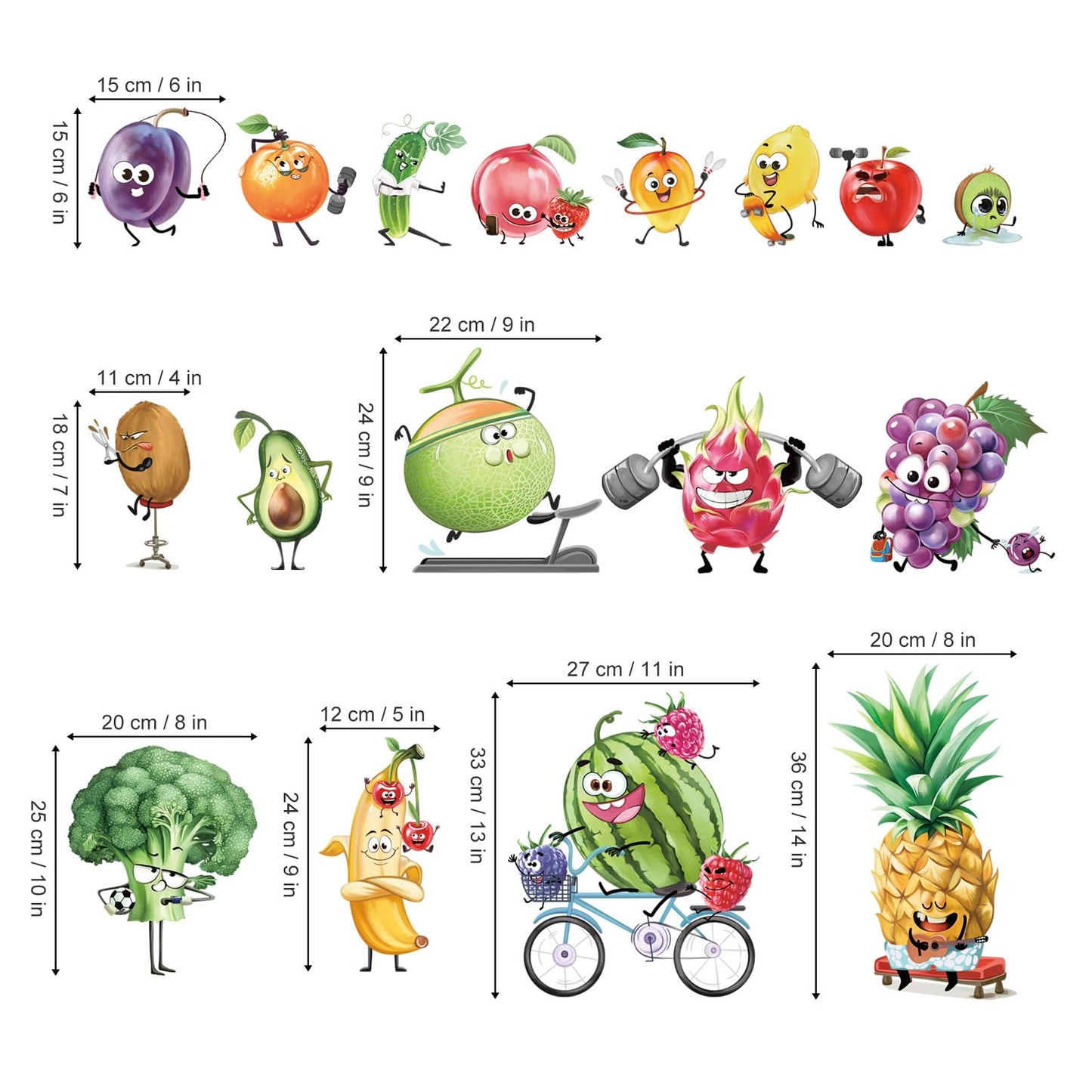 wondever Kitchen Fruit Wall Stickers Cartoon Vegetables Peel and Stick Wall Art Decals for Kitchen Cabinet Cupboard Fridge