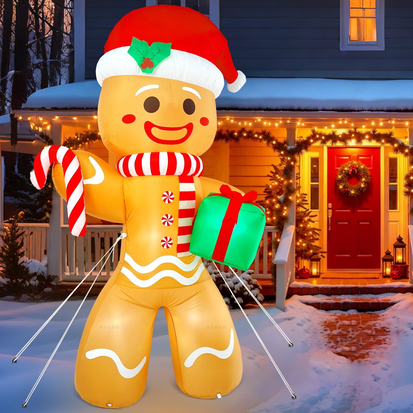 Partyotu Christmas Inflatable Gingerbread Man, Blow Up Holiday Party Decor with Build-in LED Lights, Waterproof Inflatable Christmas Decorations for Outdoor Roof Yard Lawn Garden Indoor (Brown, 8FT)