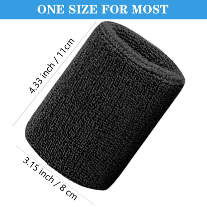 IMAGERIO 6 Pack 4 Inch Wrist Sweatbands Tennis Wrist Bands Absorbent Sweat Band for Men and Women, Breathable Cotton Sweatbands for Working Out, Football, Basketball, Running Athletic Sports -Black