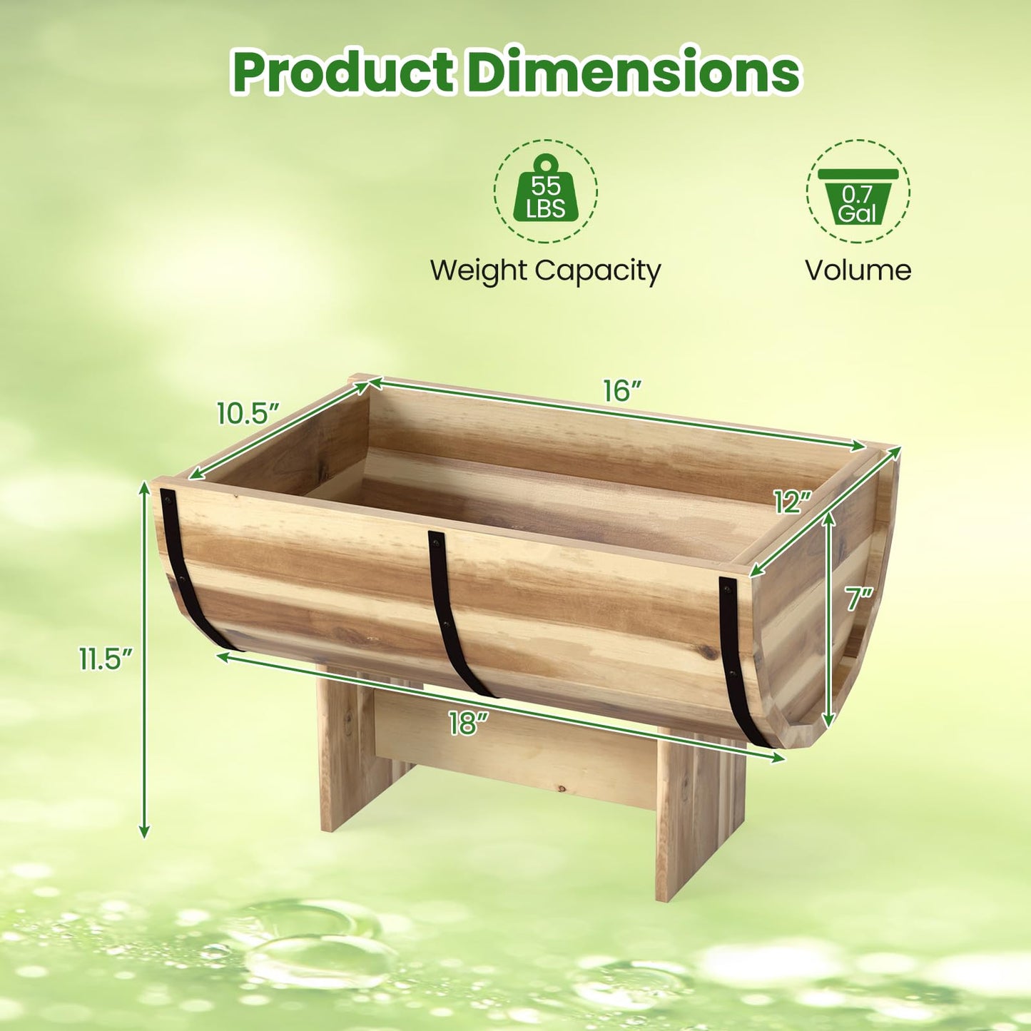 Giantex Half Barrel Raised Garden Bed, Acacia Wood Planter Box for Flower Vegetable Fruit, Outdoor Indoor Plant Pot with Legs for Garden Decoration,18"x12"x11.5"