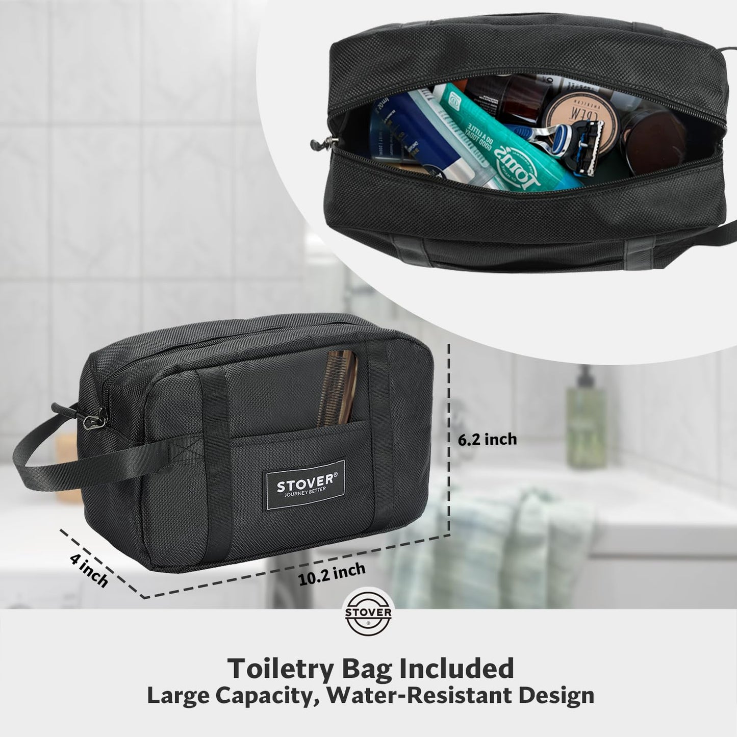 STOVER 45/80/100L Rolling Duffel Bag with Wheels, X-Large Durable Travel Duffle + Toiletry Bag, Heavy Duty, Packable with Shoulder Straps- Use as Luggage or Backpack, Men/Women (Black)
