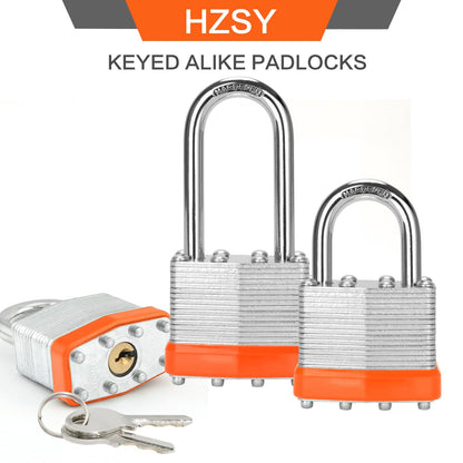 HZSY Padlocks Keyed Alike, Pack of 12, Laminated Steel Keyed Lock (1-9/16", 40mm), Padlocks with Same Key, Long Shackle, for Toolbox, Locker & StorageUnit or More