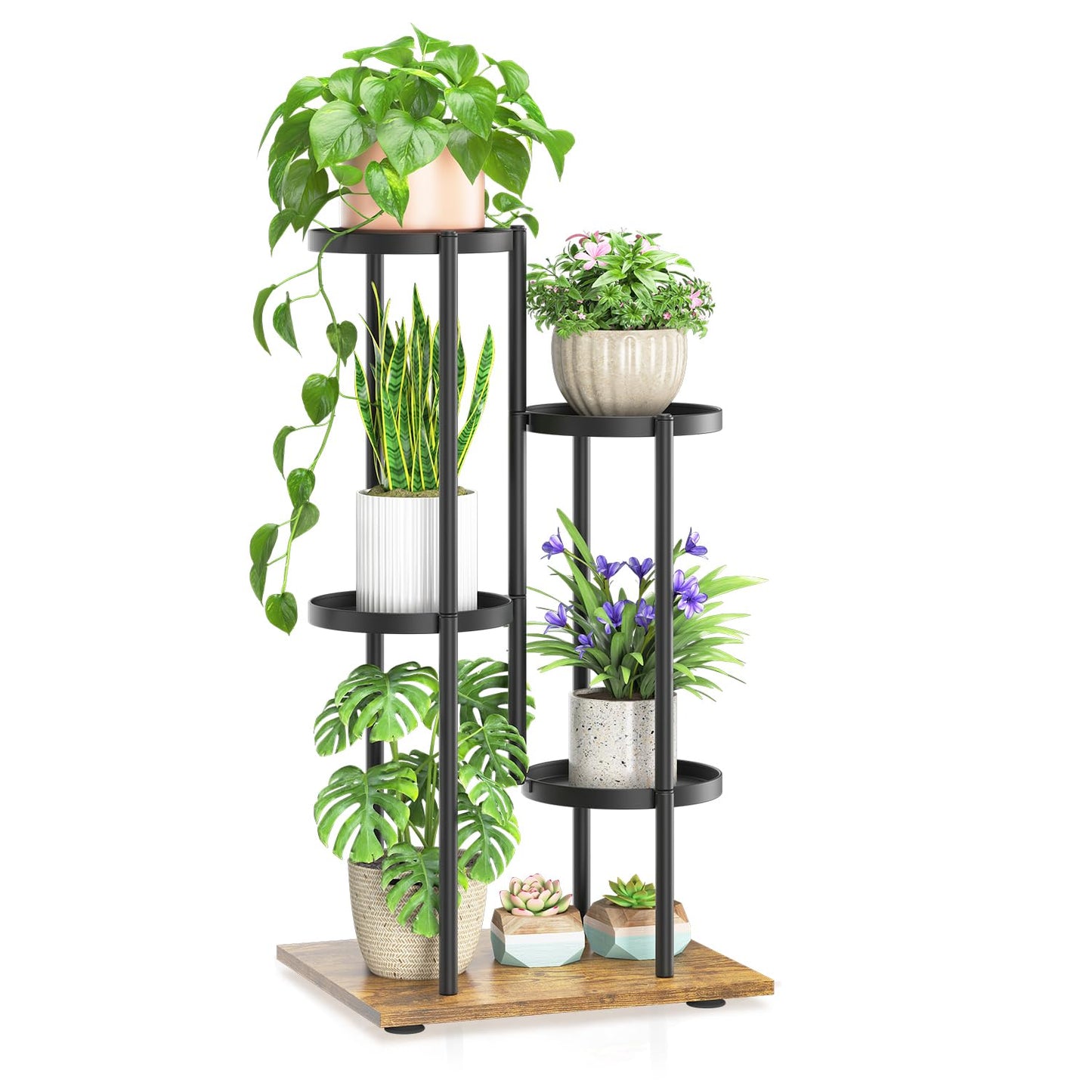 LASZOLA Black 4 Tier Plant Stand Indoor Heavy Duty Metal Planter Flower Holder Rack, Multi Modern Narrow Organizer, Floor Vertical Tower, Spiral Sturdy Decorate for House Bathroom Office Living Room
