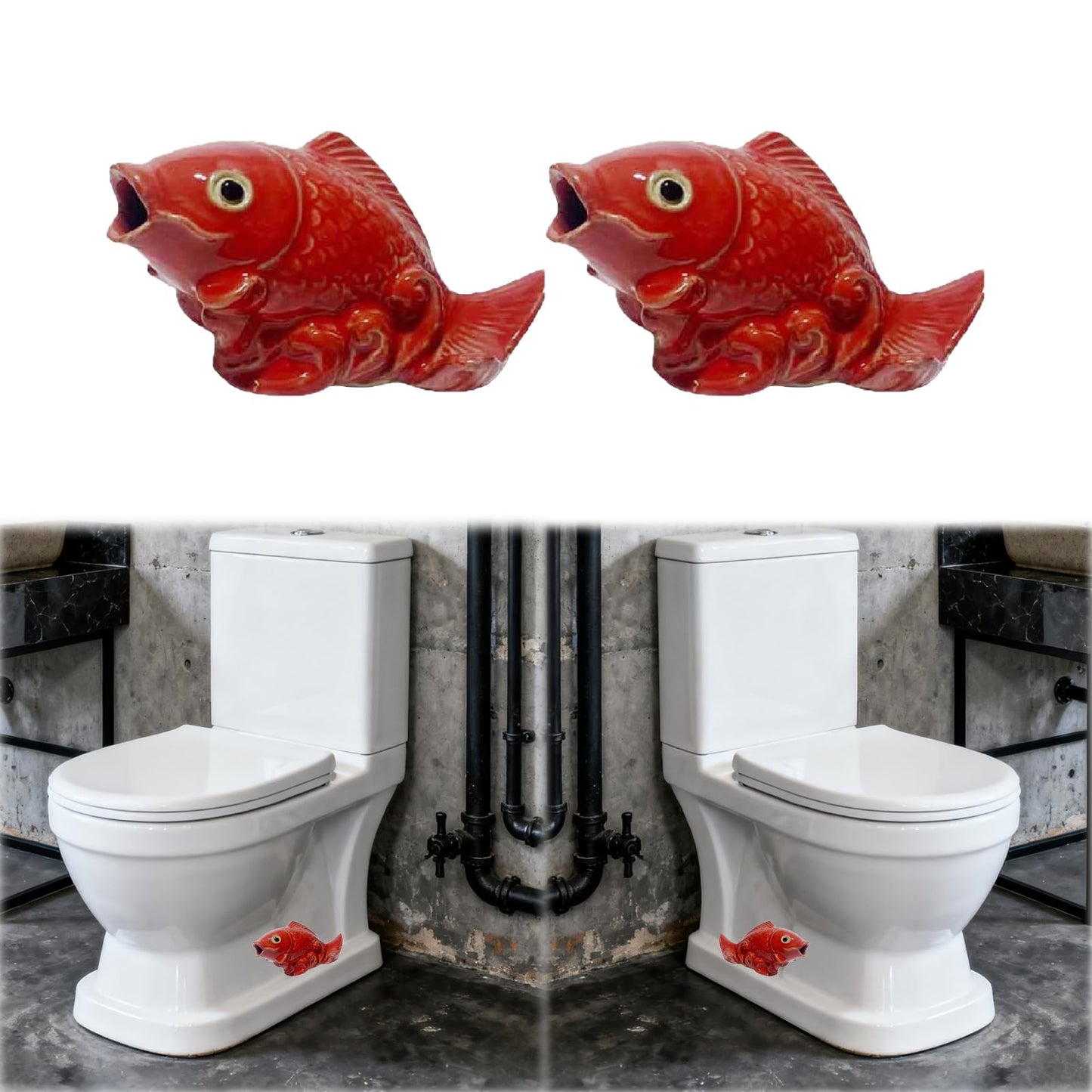 2Pack Bird Toilet Bolt Caps,Toilet Bolt Covers Decorative,Cute Funny Ceramics Bird Decorative,Closestool Bottom Easy Installation Replacement Parts (Red Fish)