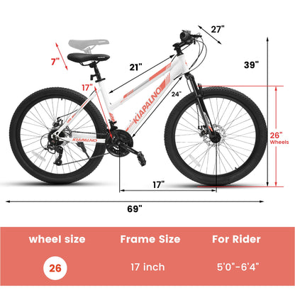 Ecarpat Women's Mountain Bike 26 Inch Wheels, 21-Speed Trail Commuter City Mountain Bikes, 17" Carbon Steel Frame Female Bicycles Disc Brakes Front Fork, White