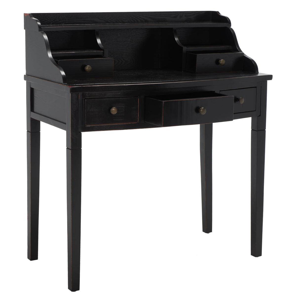 SAFAVIEH Furniture - Landon 5-Drawer Writing Desk - Black - Solid Wood - Classic Hutch Design - Ideal for Home Office, Living Room, Den, 36.2"W x 19.1"D x 40.5"H (AMH6516B)