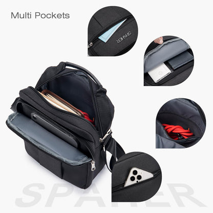 SPAHER Men Handbags Shoulder Bags Messenger Business Bag Crossbody Satchel Sling Travel Bag Daily Man Bag with Adjustable Shoulder Strap for Ipad 9.7 Inch Black