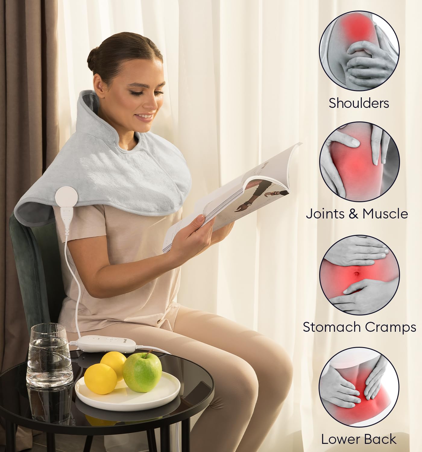 GENIANI Electric Throw - XL Electric Heating Pad for Back Pain & Cramps Relief, Birthday for Women Men Auto Shut Off, Machine Washable, Heat Pad for Neck & Shoulder, 12×24", Tabby Gray