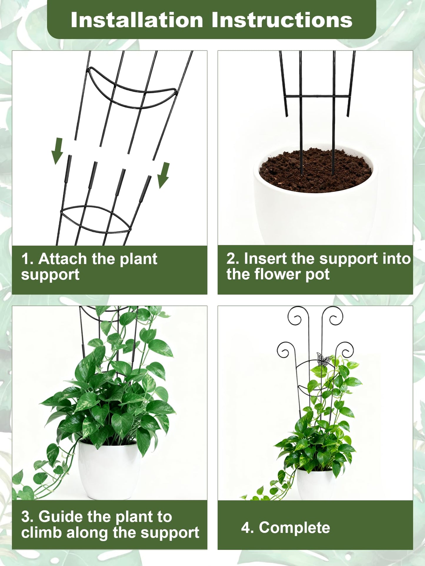 Metal Butterfly Trellis for Climbing Plants Indoor, 4 Pack 30 Inch Taller Garden Trellis for Potted Plants, Monstera Plant Support Stakes for Ivy Pothos Hoya Flower Outdoor (Black)