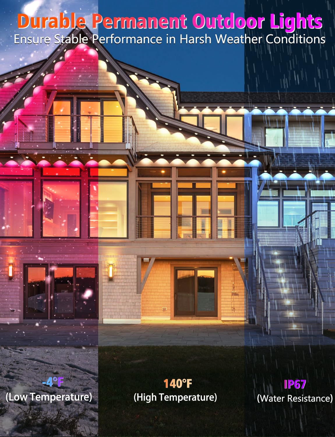 BSGlobal 100FT Permanent Outdoor Lights, 60 LED Smart RGB&IC Outdoor Eave Lights with App/Remote Control, 209 Scene Modes, IP67 Waterproof Outside Light for House Party Christmas