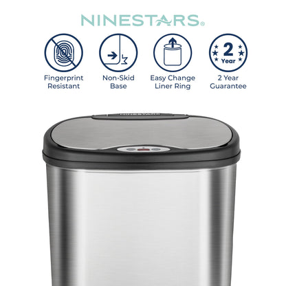 NINESTARS DZT-50-13 The Original Touchless Automatic Motion Sensor Trash Can, Black Top, 13.2 Gal. / 50 L, Stainless Steel