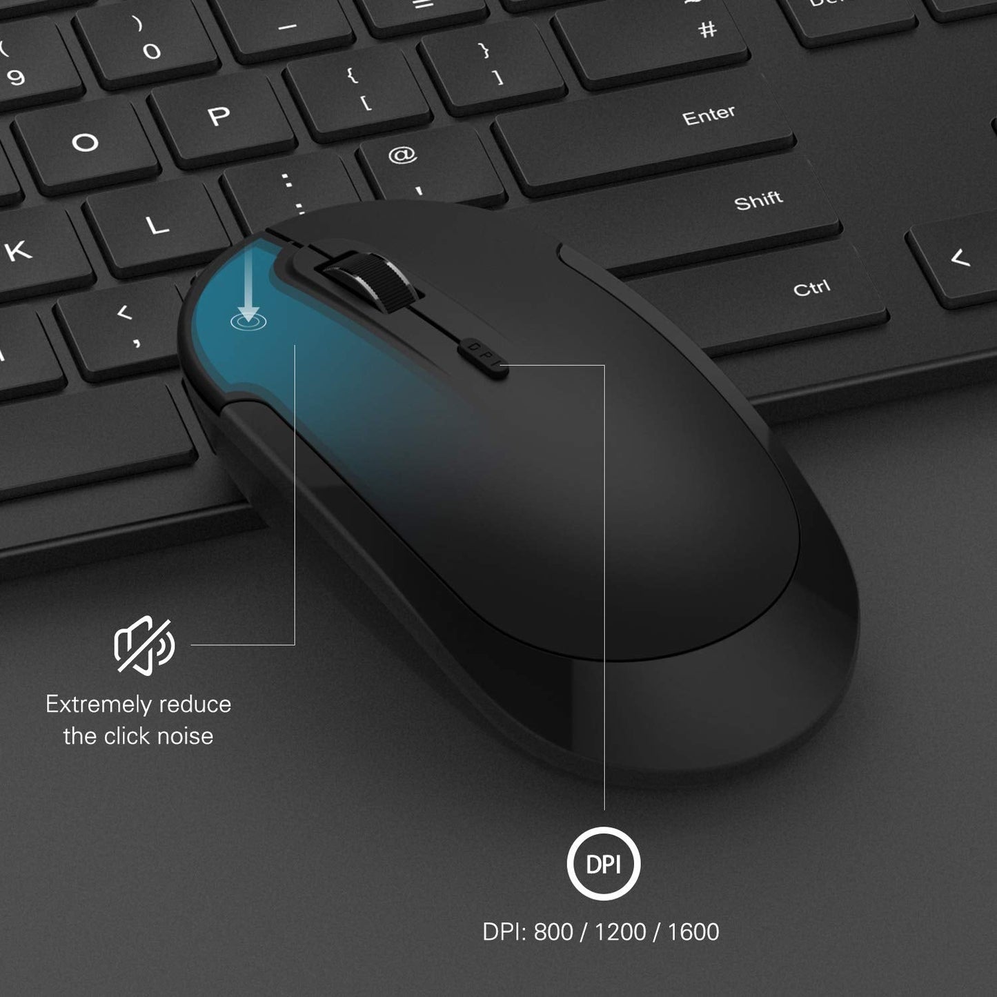 seenda Wireless Keyboard and Mouse Set, SK38 Ultra Slim Quiet USB Wireless Keyboard and Mouse Full Size QWERTY UK Layout with Numeric Keypad for Windows PC, Laptop, Computer, Black